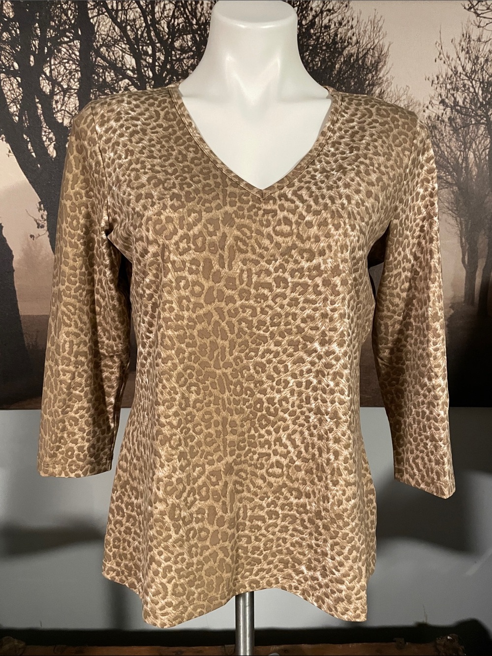 J. McLaughlin V-Neck Leopard Print Top - L